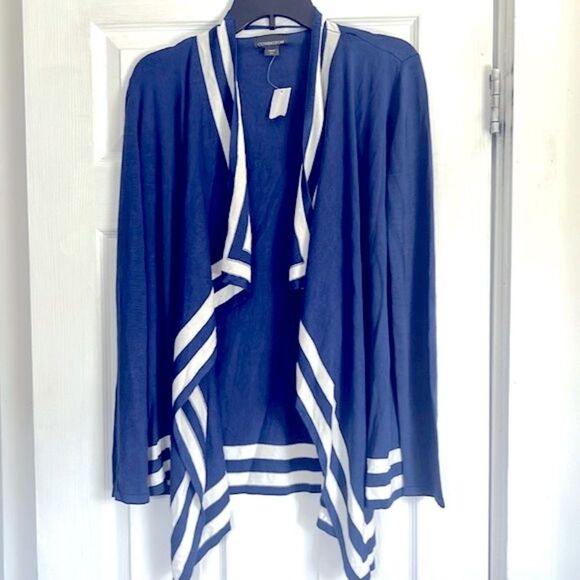 Covington Women’s Cascade Cardigan size S/C Blue & White Stripes Open Front NWT - Picture 1 of 11